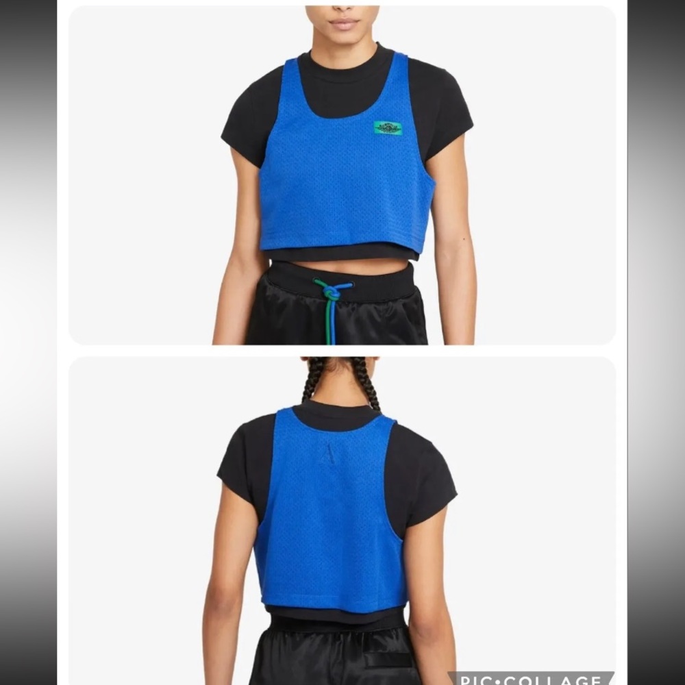 Nike Women Air Jordan x Aleali May -Black/Blue Layered Top (DC2439-010) Sz S NWT